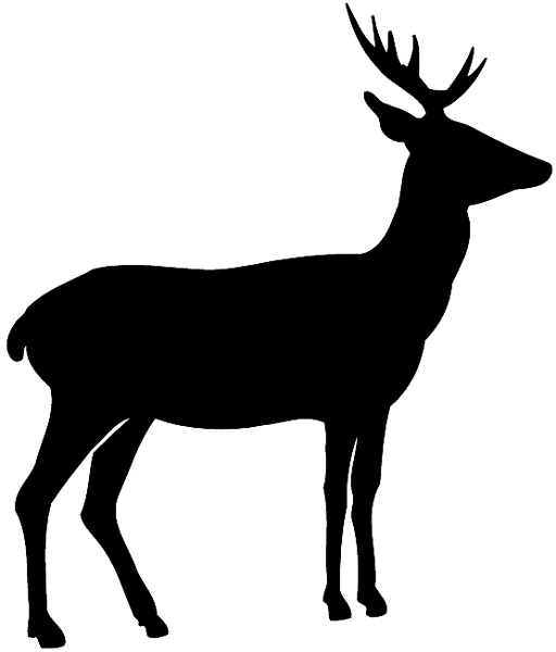 Deer with antlers silhouette vinyl sticker. Customize on line.  Animals Insects Fish 004-0939  
